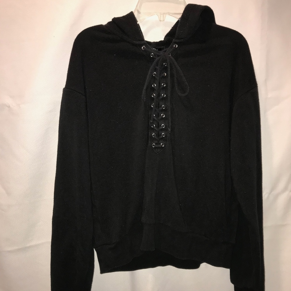 Black hoodie with tie detailing